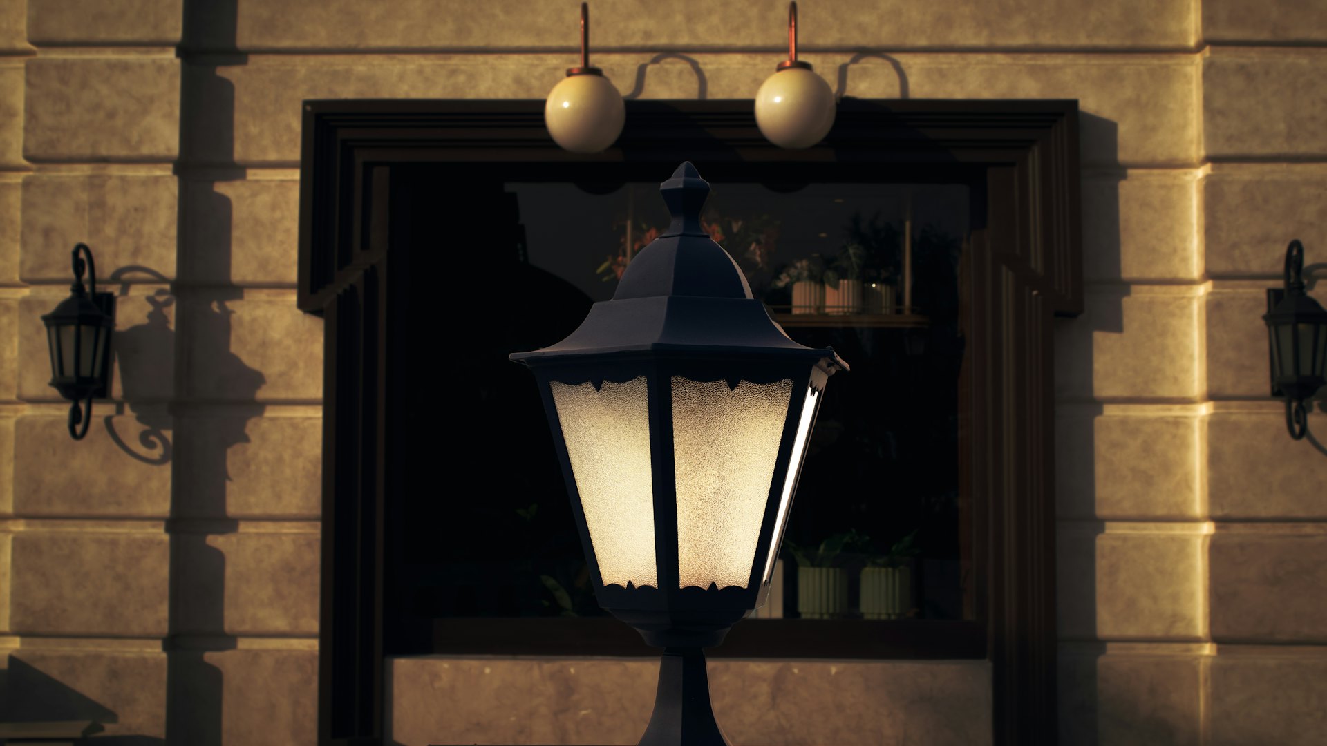 A lantern-style outdoor wall light on a house
