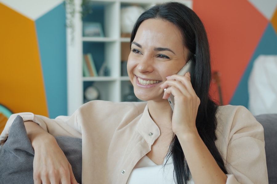 Homeowner smiling while on the phone